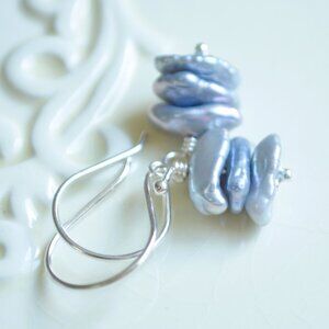 Blue Keshi Pearl Drop Earrings in Sterling Silver - Made in Canada